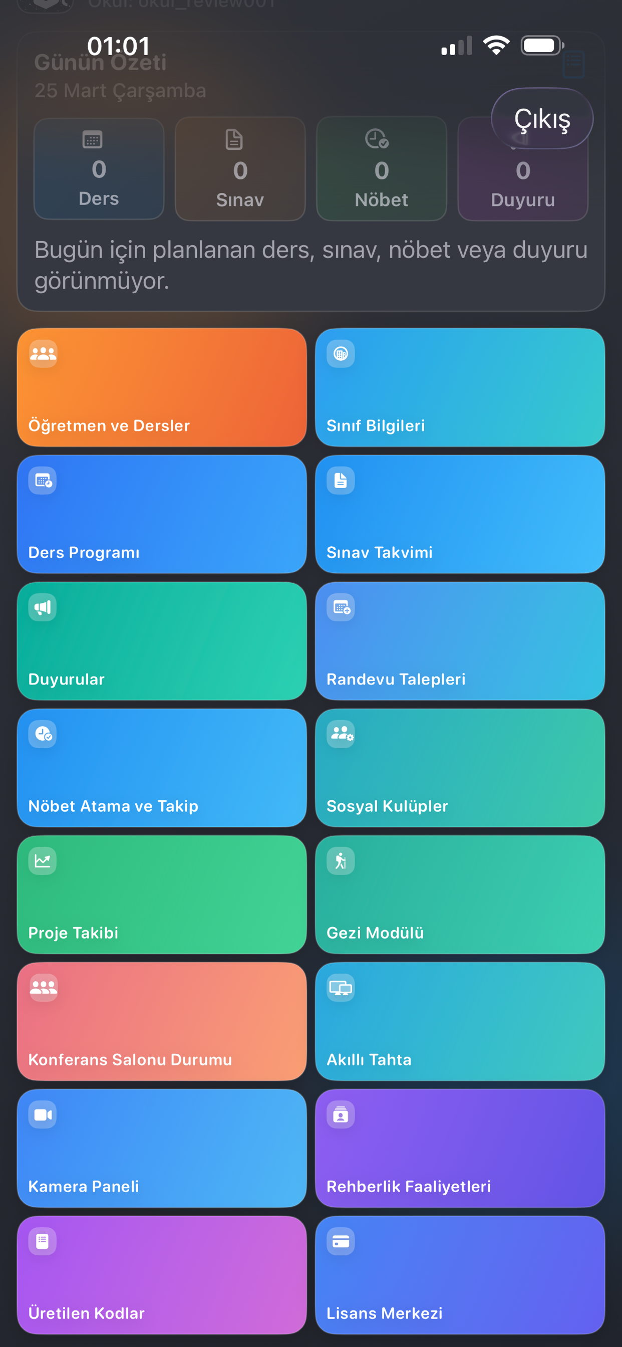 Okul Ağı mobil dashboard